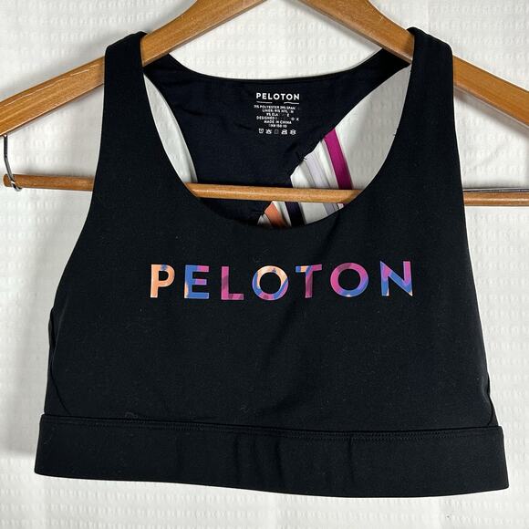 PELOTON Women’s Size M Black/Multicolored Padded Sports Bra Workout Cycling Fit - Picture 1 of 3